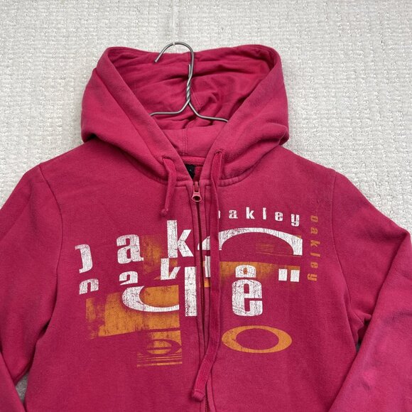 Retro Y2K Oakley Women's Full Zip Hoodie Pink Big Graphic Size XS Stained, read* - Picture 2 of 16
